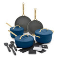 14-Piece Hard-Anodized Ceramic Nonstick Cookware Set, Marine Blue (Induction Compatible)