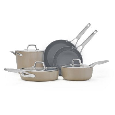 8-Piece Ceramic Nonstick Cookware Set, Mushroom (Includes Lids)