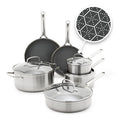 10-Piece Hybrid Stainless Steel + Ceramic Nonstick Cookware Set