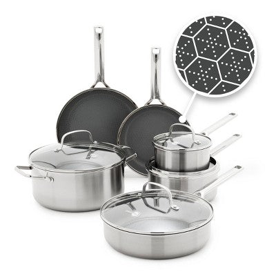 10-Piece Hybrid Stainless Steel + Ceramic Nonstick Cookware Set