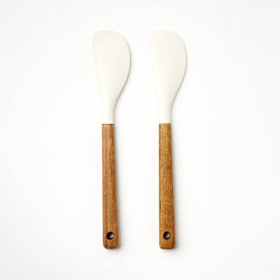 2-Piece Mini Spatula Set (Acacia Wood + Silicone), Cream