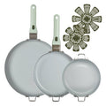 7-Piece Ceramic Nonstick Set (8\", 9.5\", 12\") with 2 Removable Handles, Sage Green