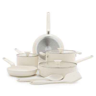 10-Piece Ceramic Nonstick Cookware Set, Cream