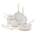 12-Piece Ceramic Nonstick Aluminum Cookware Set, Cream