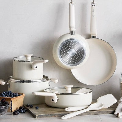 10-Piece Ceramic Nonstick Cookware Set, Cream