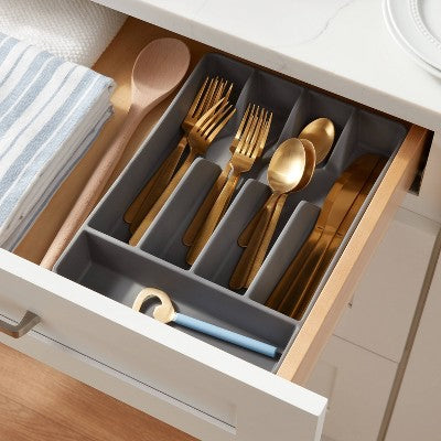 5-Compartment Plastic Drawer Organizer, Gray