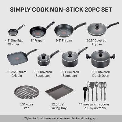 20-Piece Nonstick Cookware Set, Black