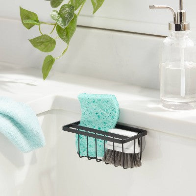 Small Steel Suction Sink Caddy with Rag Holder, Matte Black