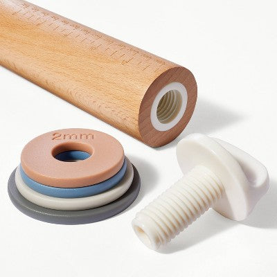Adjustable Wooden Rolling Pin, Light Brown (17.28\")