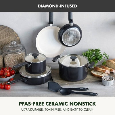 10-Piece Ceramic Nonstick Cookware Set, Black