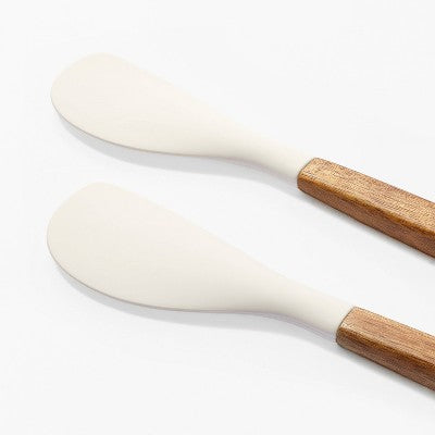2-Piece Mini Spatula Set (Acacia Wood + Silicone), Cream