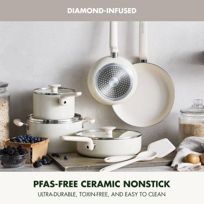 10-Piece Ceramic Nonstick Cookware Set, Cream