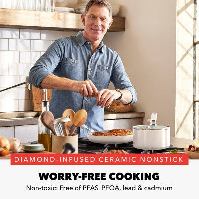 12-Piece Ceramic Nonstick Aluminum Cookware Set, Cream