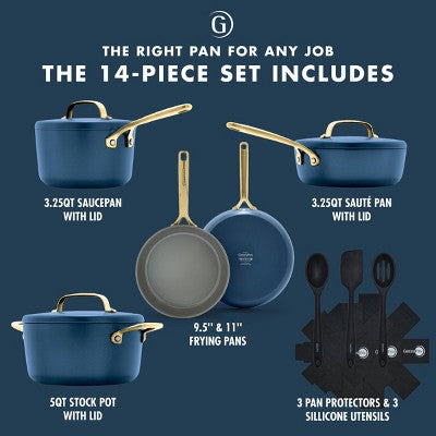 14-Piece Hard-Anodized Ceramic Nonstick Cookware Set, Marine Blue (Induction Compatible)