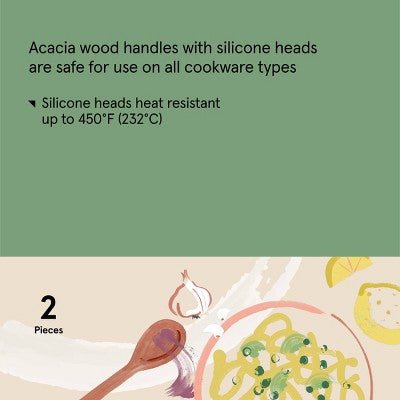 2-Piece Mini Spatula Set (Acacia Wood + Silicone), Cream
