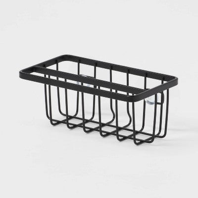 Small Steel Suction Sink Caddy with Rag Holder, Matte Black
