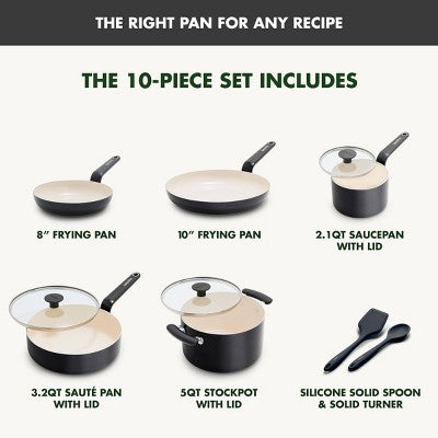 10-Piece Ceramic Nonstick Cookware Set, Black