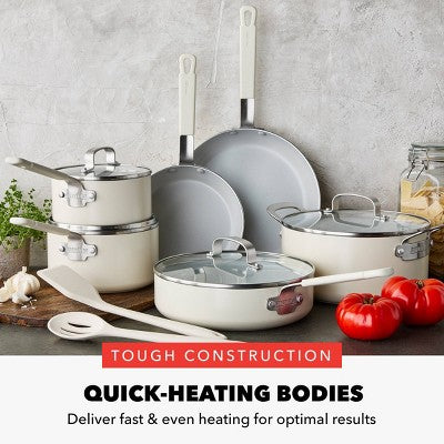 12-Piece Ceramic Nonstick Aluminum Cookware Set, Cream