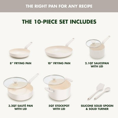 10-Piece Ceramic Nonstick Cookware Set, Cream